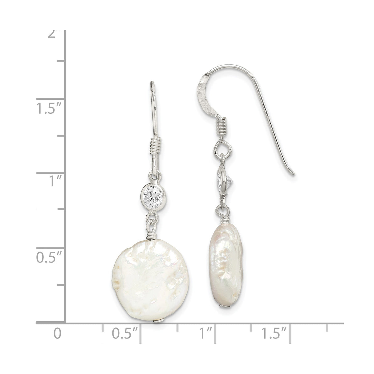 Sterling Silver Drop Earrings with Freshwater Coin Pearl and Cubic Zirconia Accent