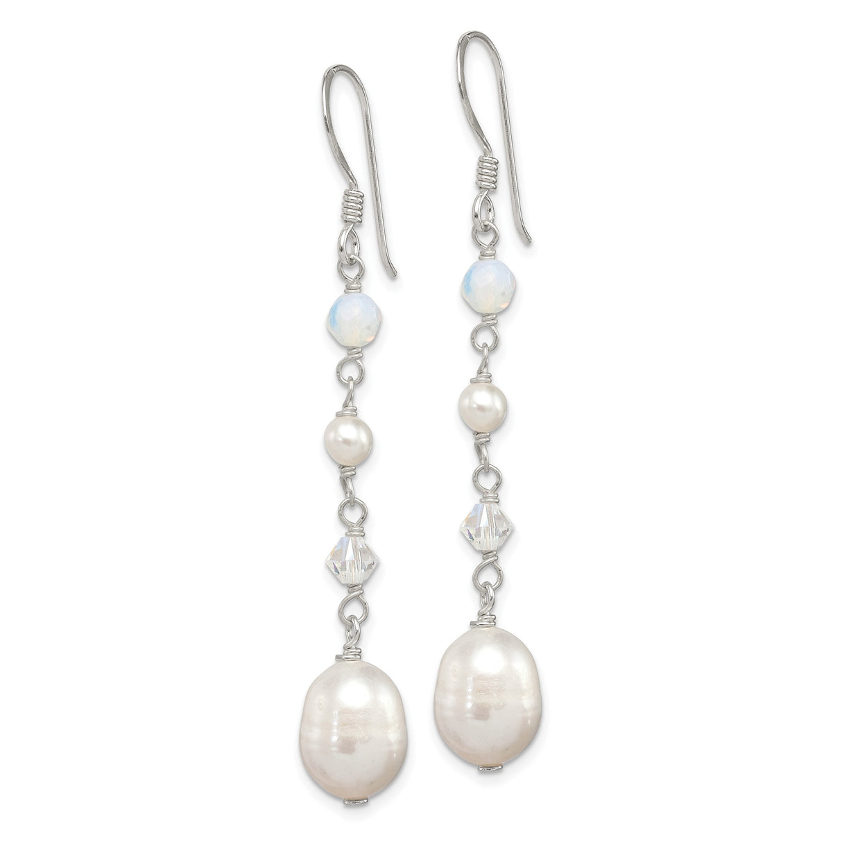 Sterling Silver Dangle Earrings with Freshwater Pearls and Opalite Gemstones