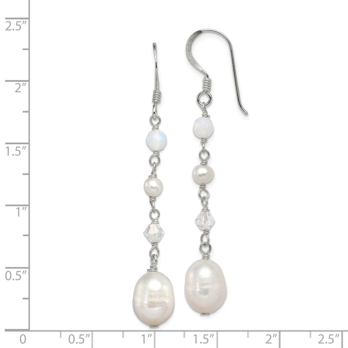 Sterling Silver Dangle Earrings with Freshwater Pearls and Opalite Gemstones