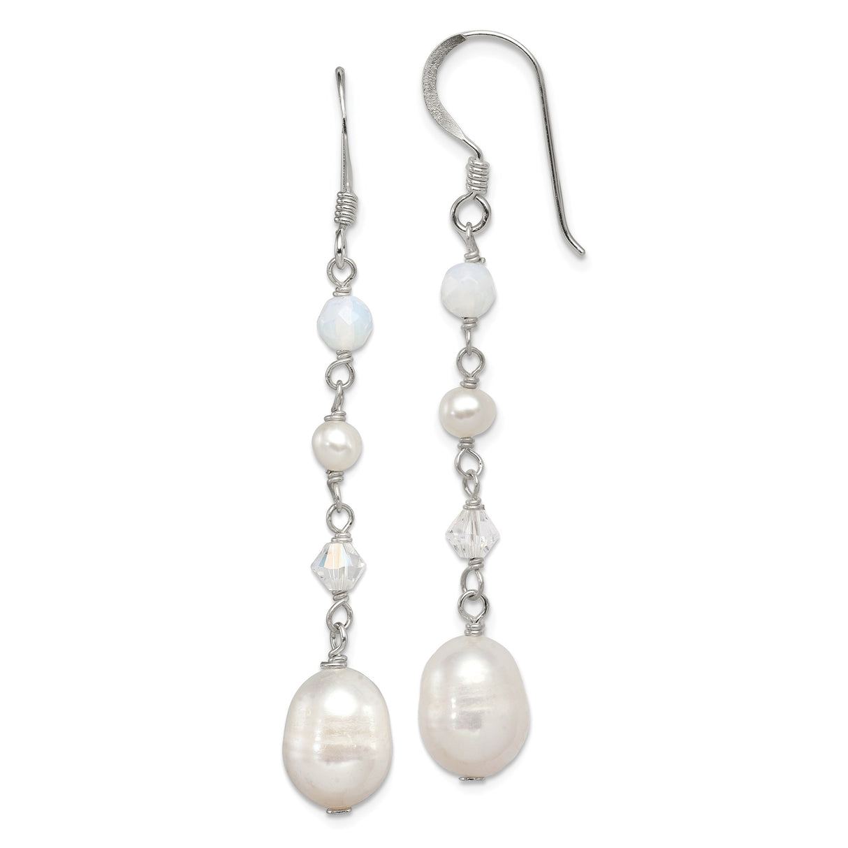 Sterling Silver Dangle Earrings with Freshwater Pearls and Opalite Gemstones