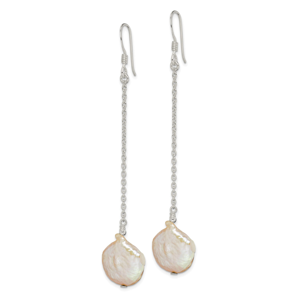 Sterling Silver Earrings with Baroque Freshwater Pearls, Long Drop Asymmetrical Design
