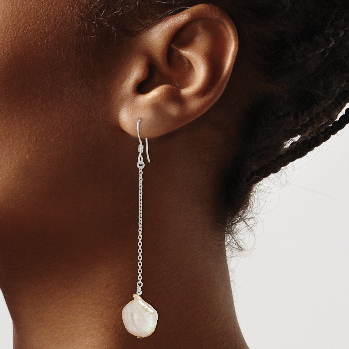 Sterling Silver Earrings with Baroque Freshwater Pearls, Long Drop Asymmetrical Design