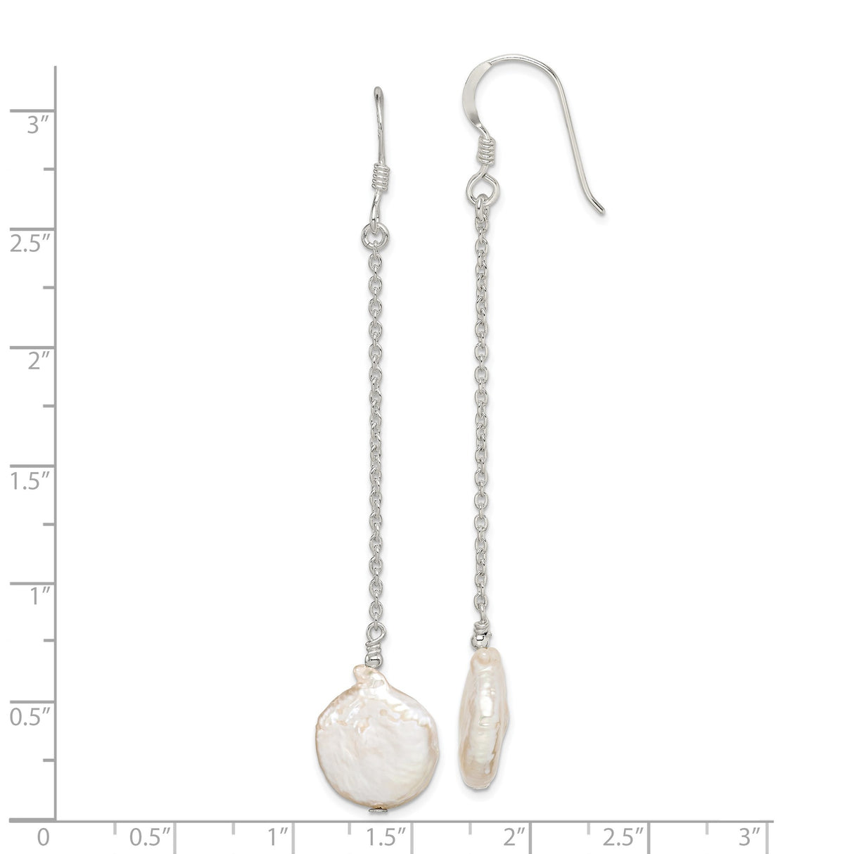Sterling Silver Earrings with Baroque Freshwater Pearls, Long Drop Asymmetrical Design