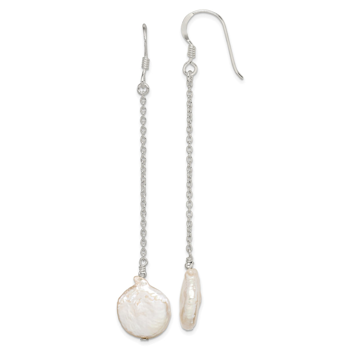 Sterling Silver Earrings with Baroque Freshwater Pearls, Long Drop Asymmetrical Design