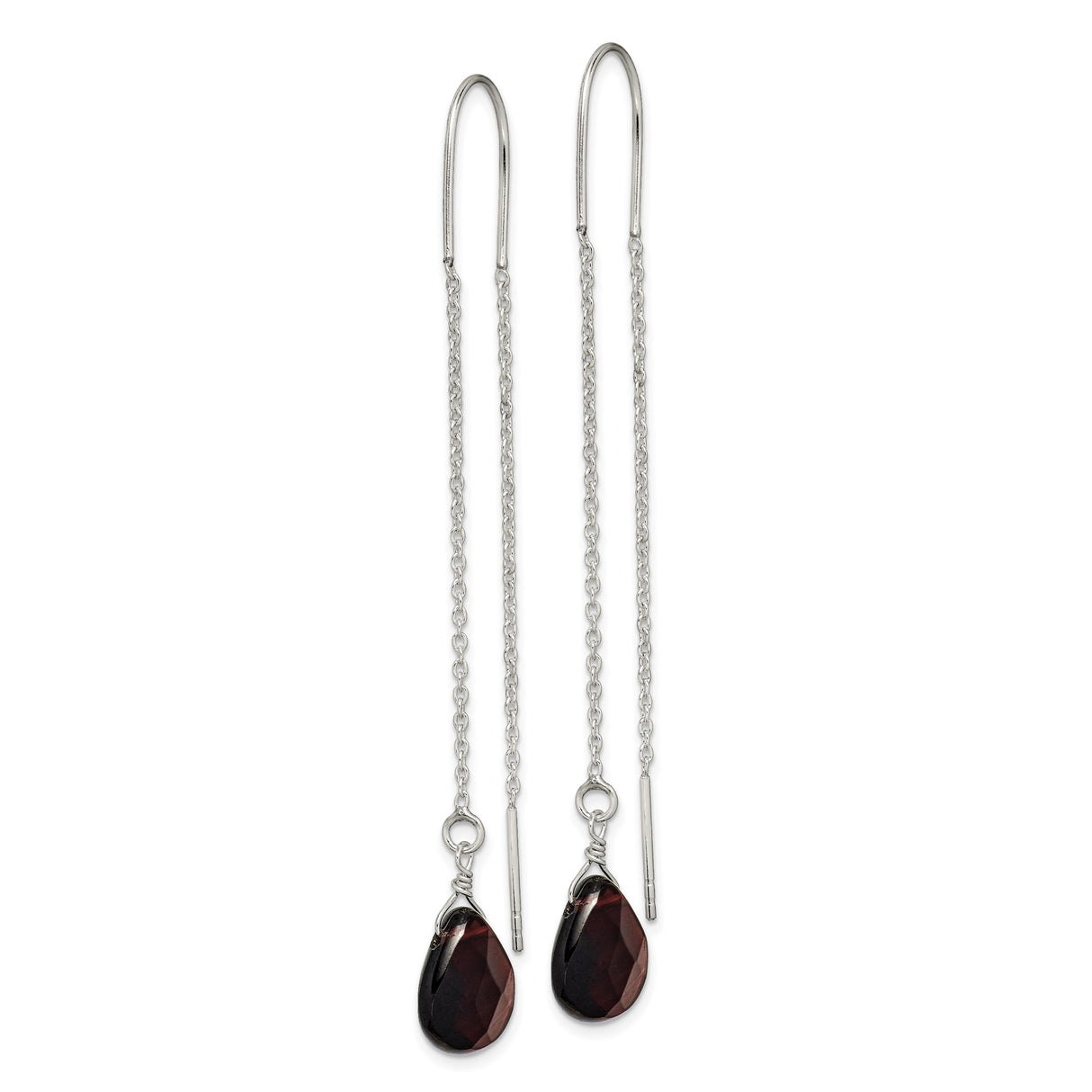 Sterling Silver Threader Earrings with Garnet Teardrop and Elongated Gemstone Cuts