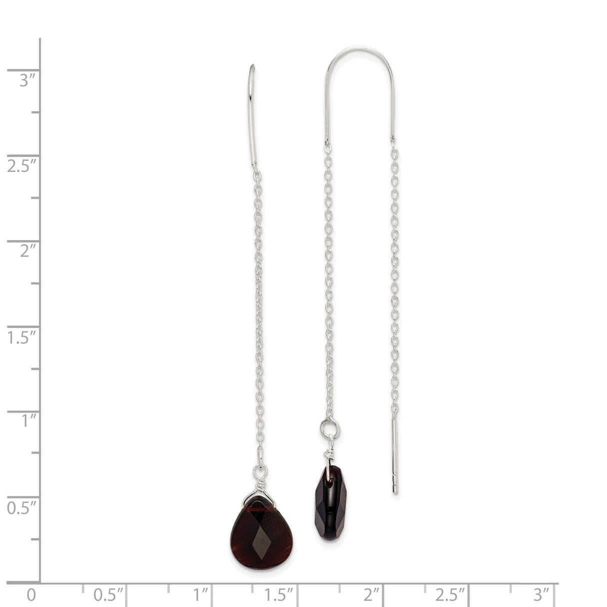Sterling Silver Threader Earrings with Garnet Teardrop and Elongated Gemstone Cuts