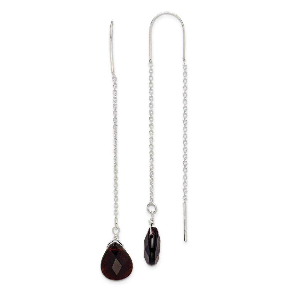 Sterling Silver Threader Earrings with Garnet Teardrop and Elongated Gemstone Cuts