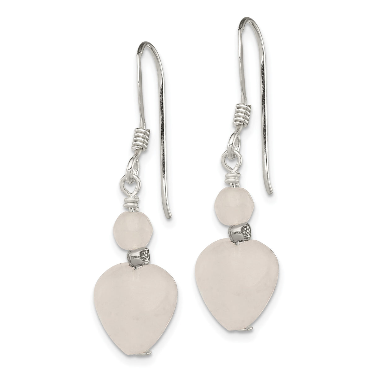 Sterling Silver Dangle Earrings with Rose Quartz Heart and Teardrop Beads, Boho Style