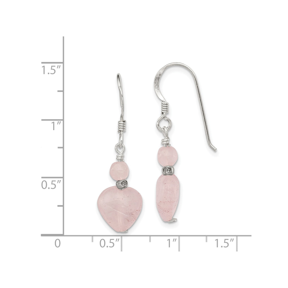 Sterling Silver Dangle Earrings with Rose Quartz Heart and Teardrop Beads, Boho Style