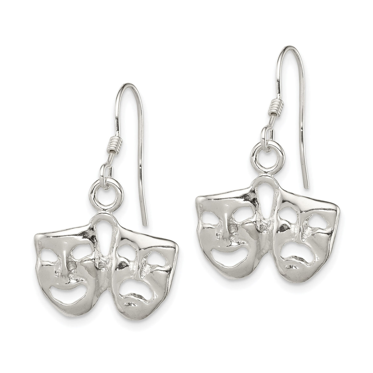 Sterling Silver Dangle Earrings with Comedy and Tragedy Theater Mask Design