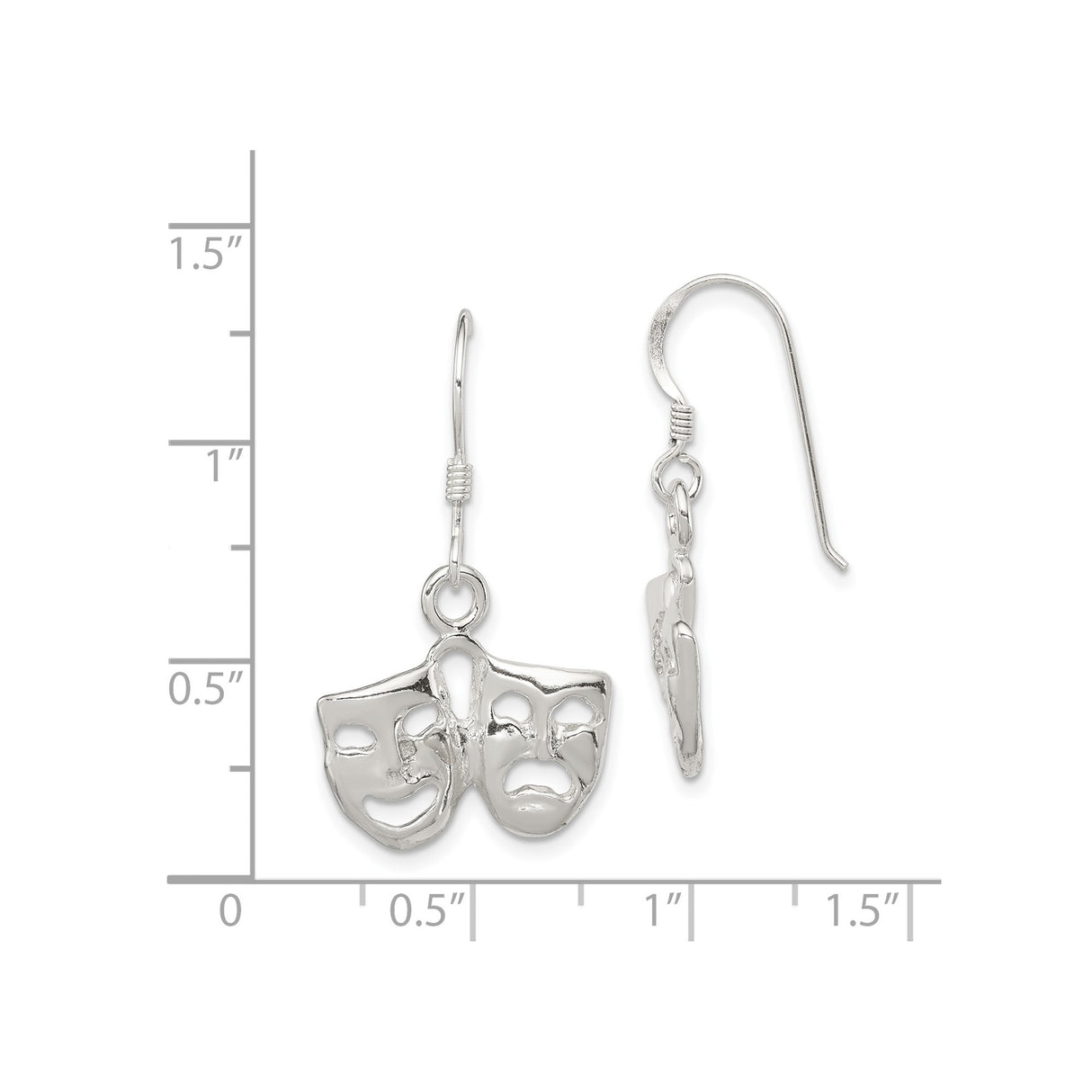 Sterling Silver Dangle Earrings with Comedy and Tragedy Theater Mask Design