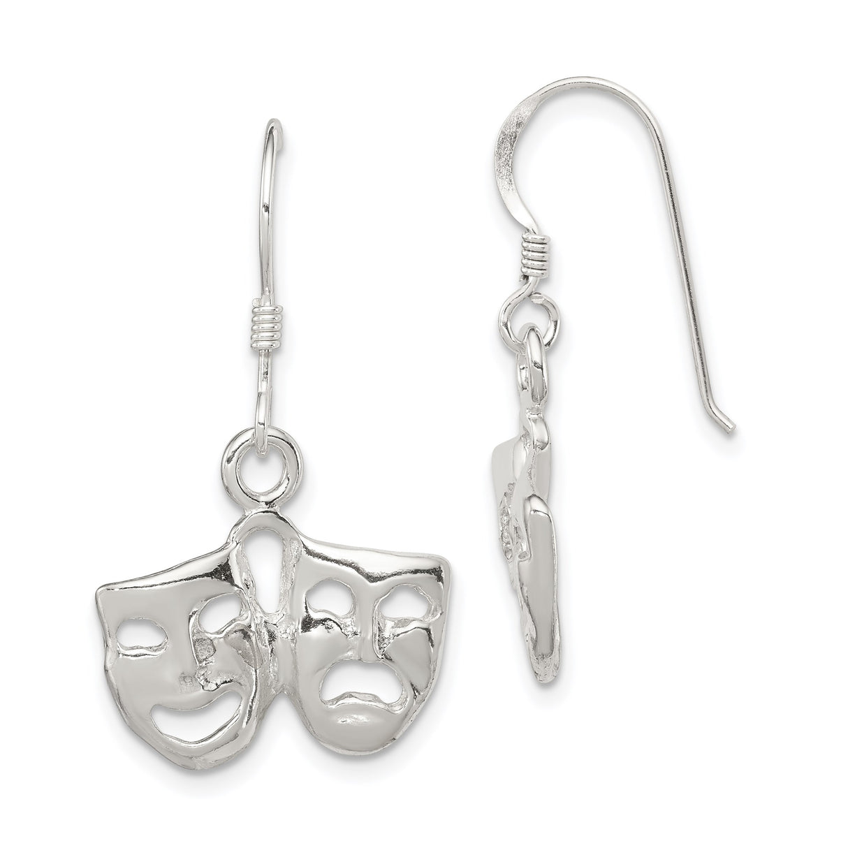 Sterling Silver Dangle Earrings with Comedy and Tragedy Theater Mask Design