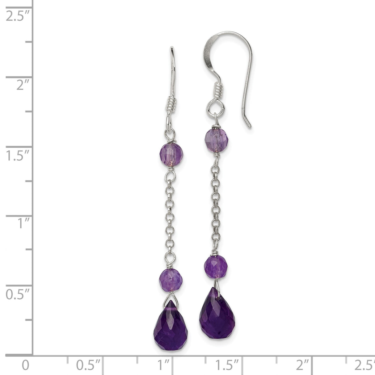 Sterling Silver Dangle Earrings with Amethyst Teardrops on Delicate Chain