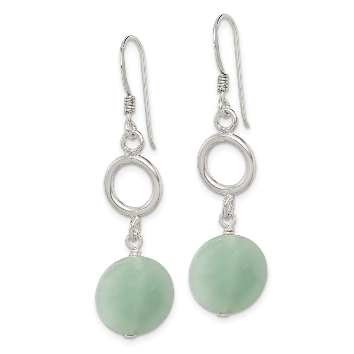 Sterling Silver Dangle Earrings with Amazonite and Open Circle Accents, Boho Minimalist Style