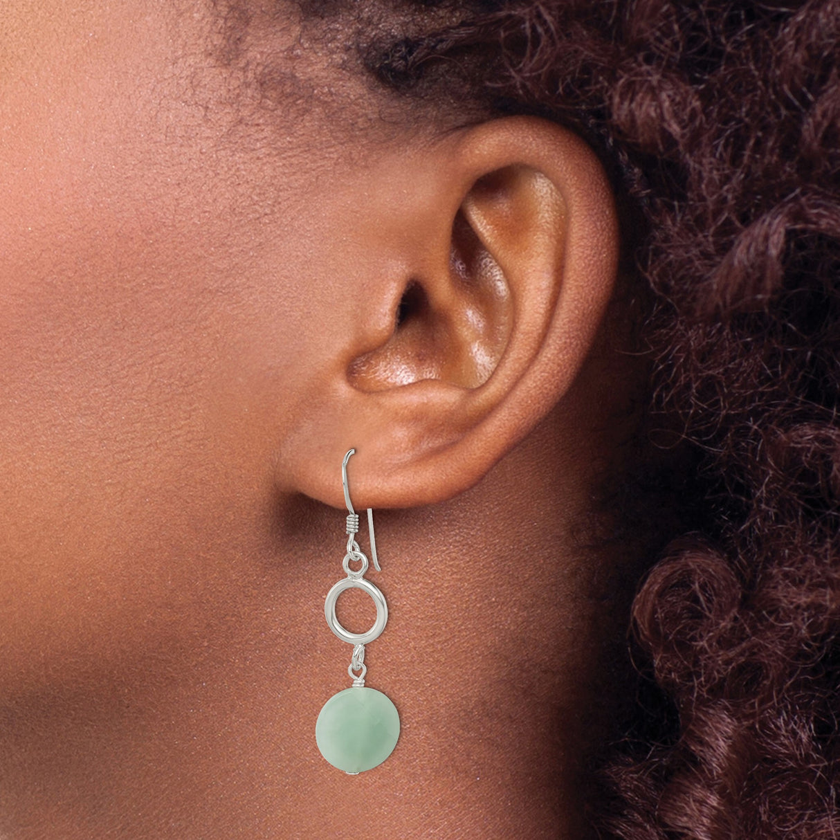Sterling Silver Dangle Earrings with Amazonite and Open Circle Accents, Boho Minimalist Style