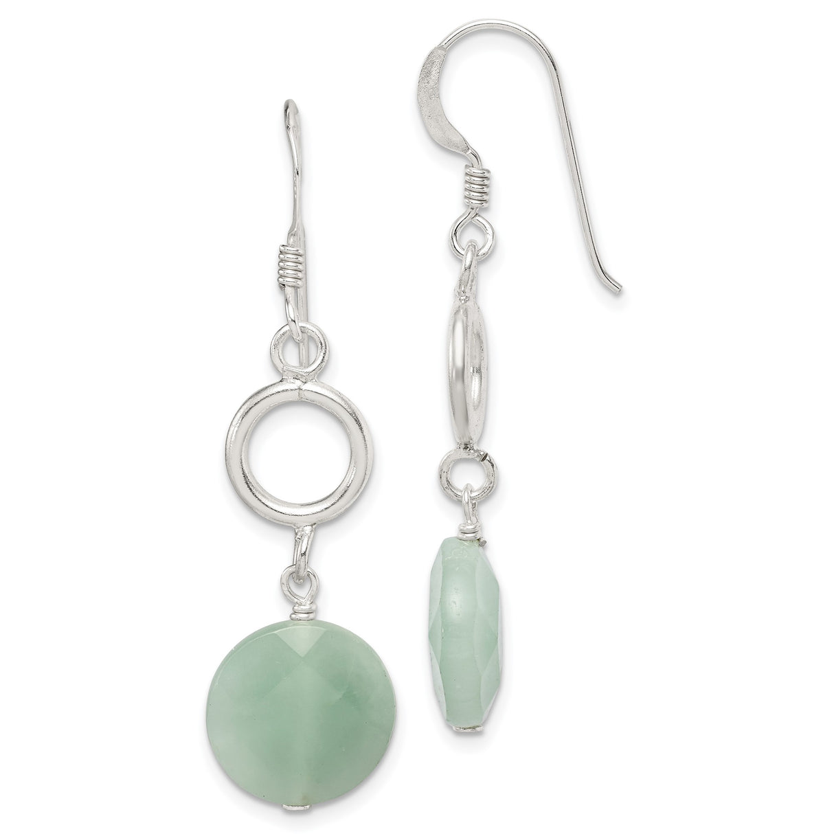 Sterling Silver Dangle Earrings with Amazonite and Open Circle Accents, Boho Minimalist Style
