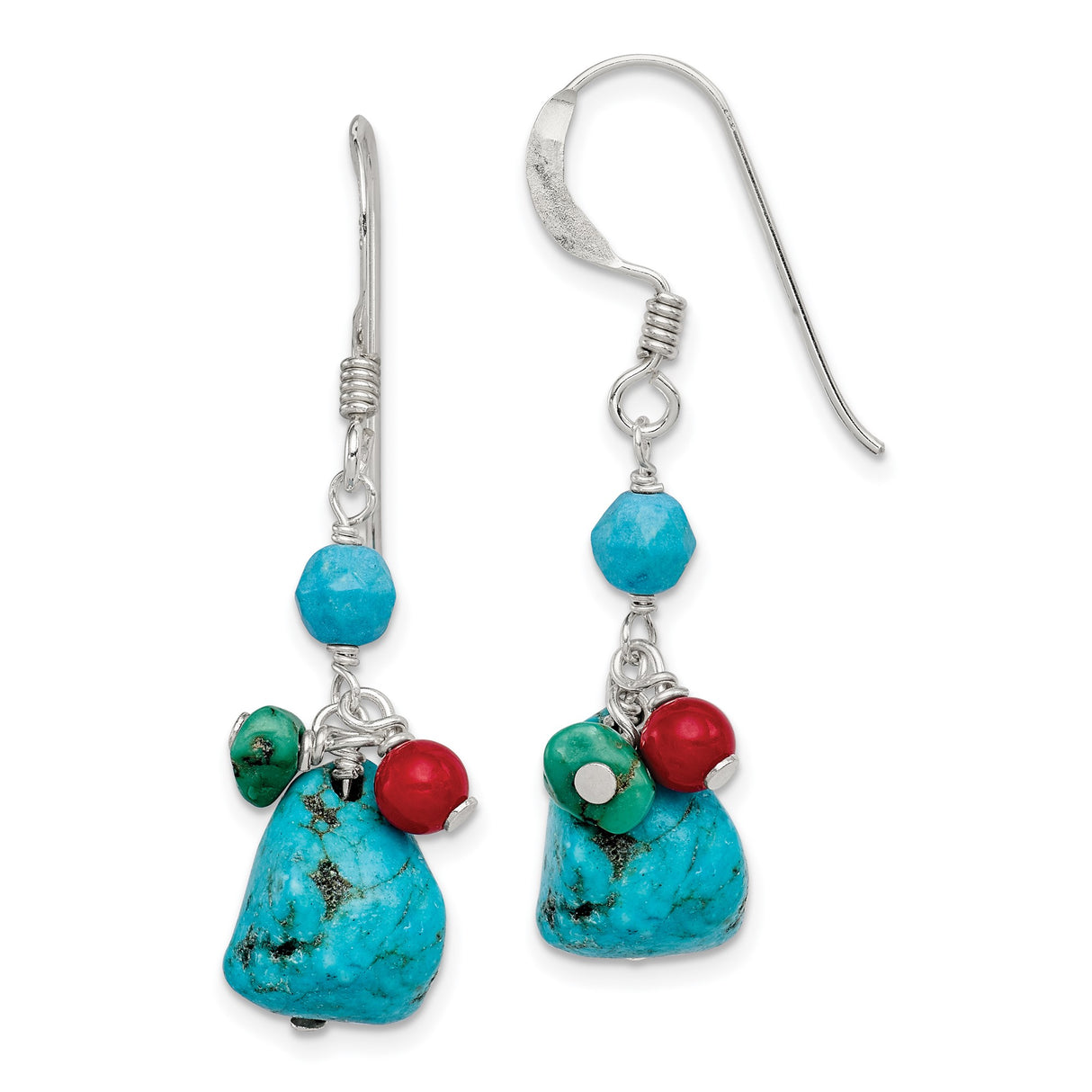 Sterling Silver Dangle Earrings with Howlite and Turquoise, Handmade Boho Southwestern Style