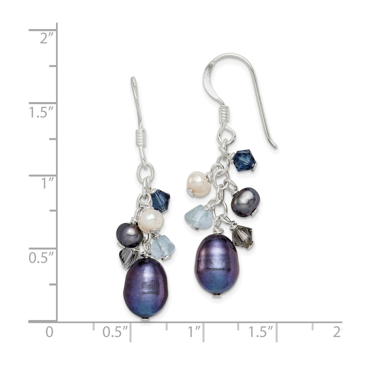 Sterling Silver Dangle Earrings with Freshwater Pearls, Blue Quartz, Smoky Quartz, Boho Style