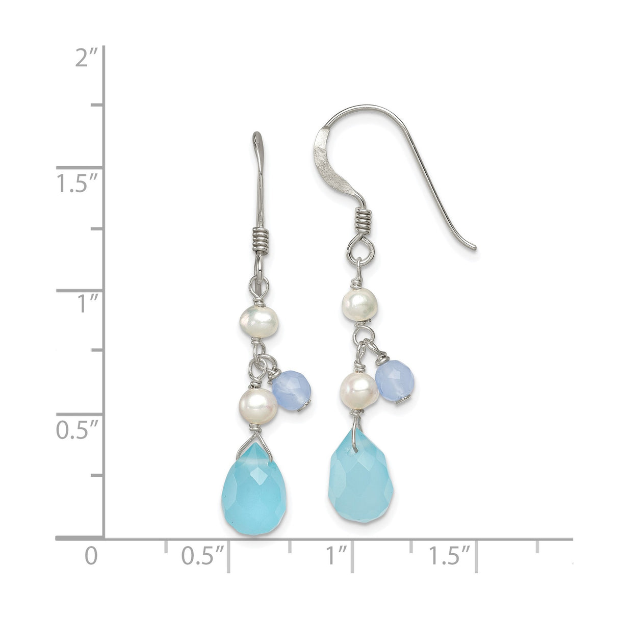 Sterling Silver Dangle Earrings with Swiss Blue Topaz and Freshwater Pearls, Beach Style Jewelry