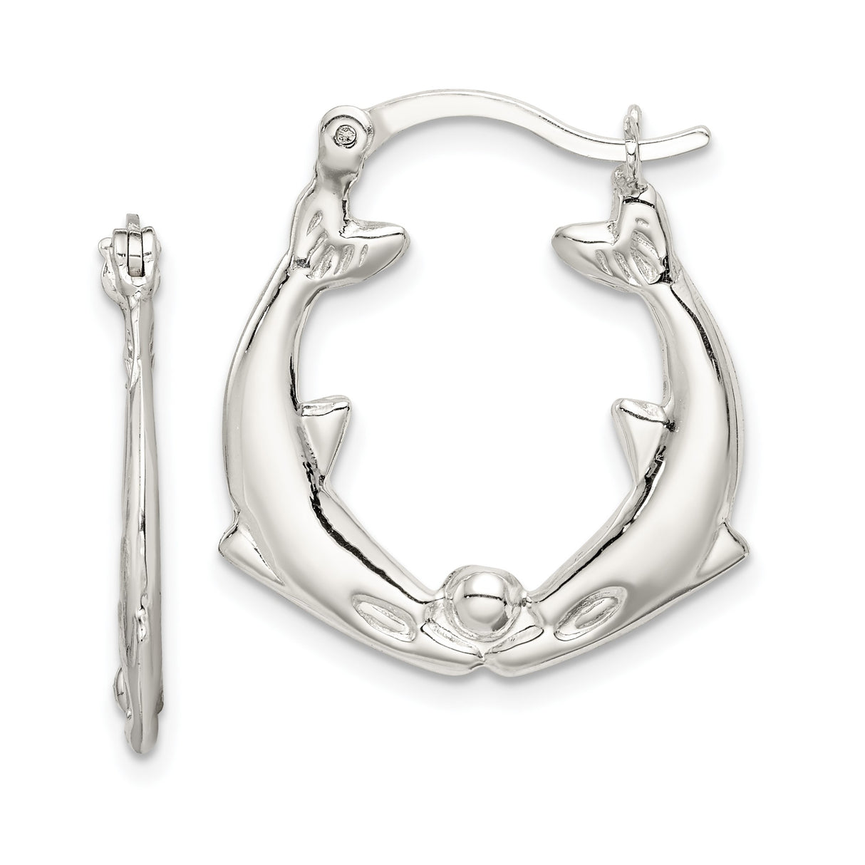 Sterling Silver Dolphin Hoop Earrings with Touching Noses and Ocean Theme Design