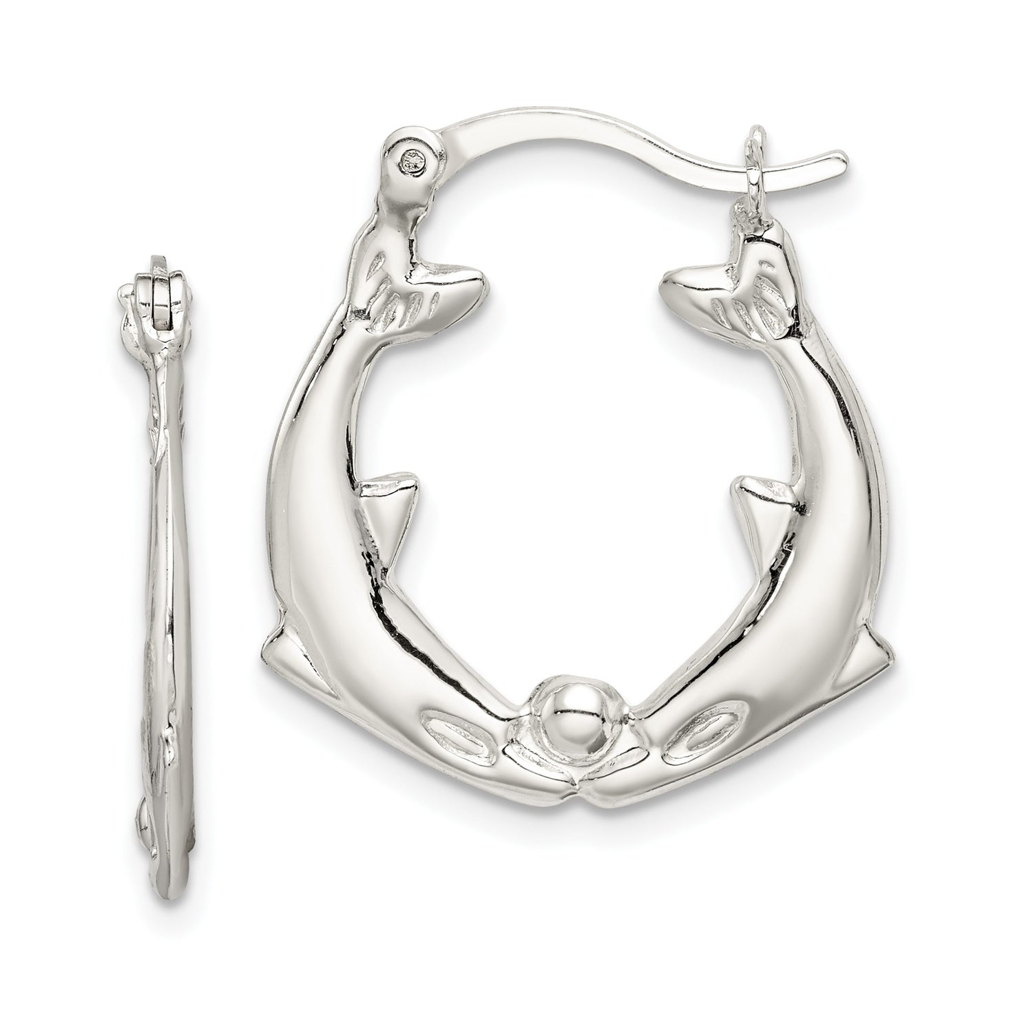 Sterling Silver Dolphin Hoop Earrings with Touching Noses and Ocean Theme Design