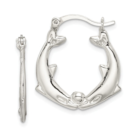 Sterling Silver Dolphin Hoop Earrings with Touching Noses and Ocean Theme Design