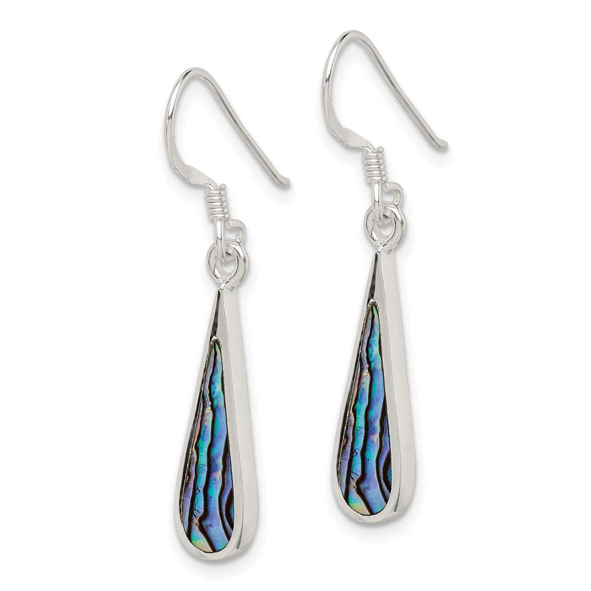 Sterling Silver Drop Earrings with Teardrop Abalone Shell, Boho Dangle Design for Women