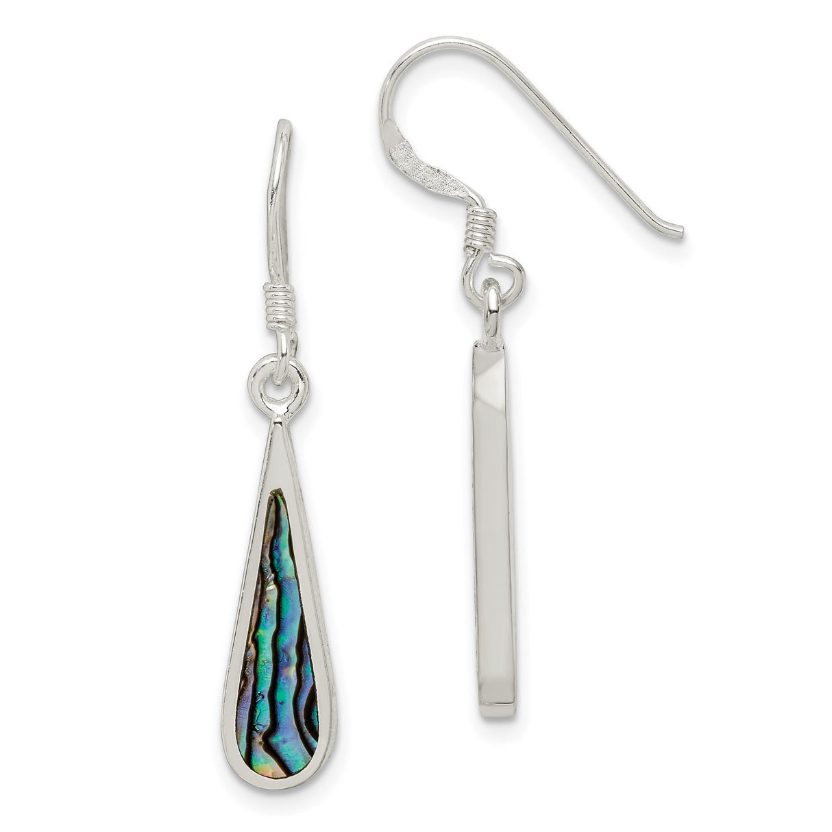 Sterling Silver Drop Earrings with Teardrop Abalone Shell, Boho Dangle Design for Women