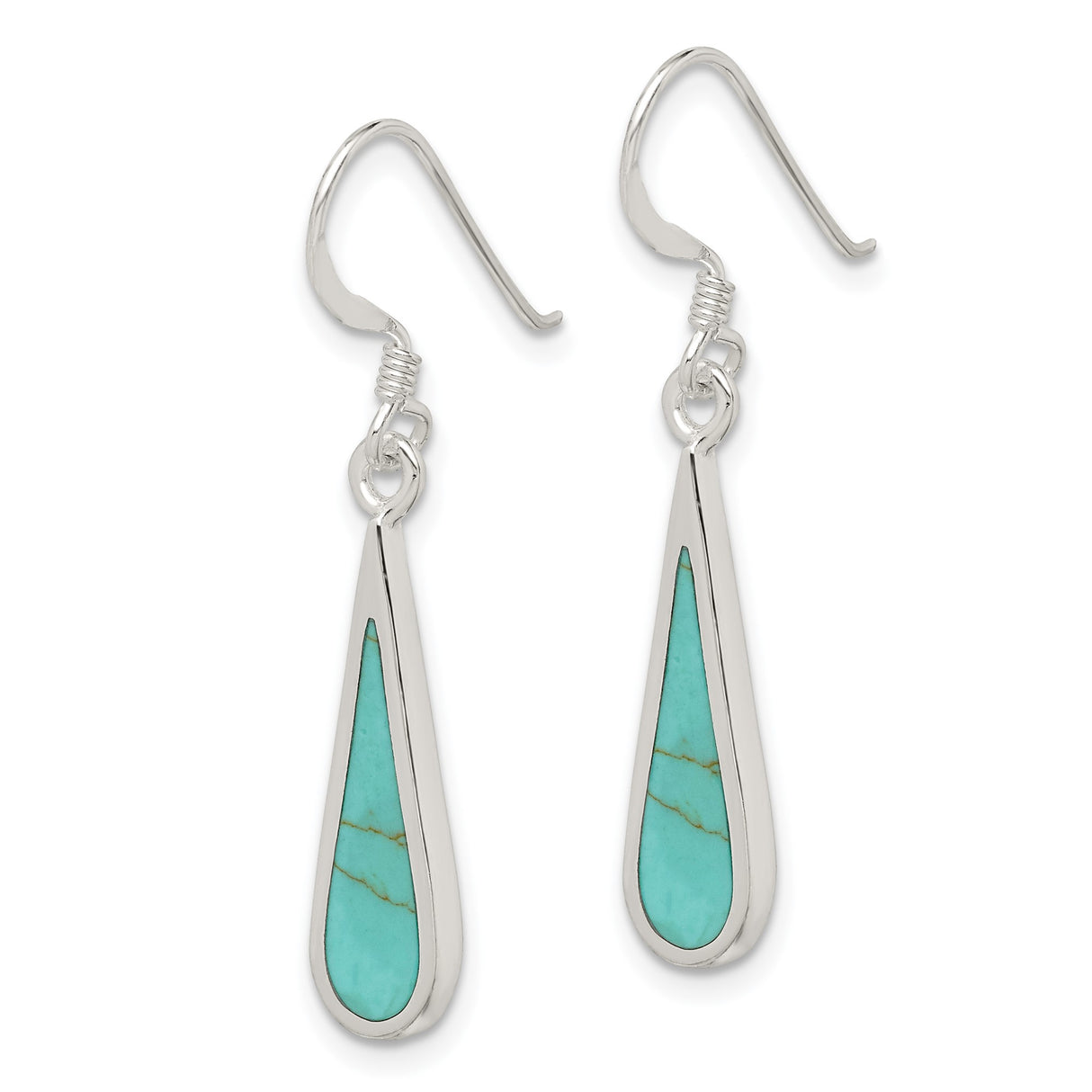 Sterling Silver Teardrop Dangle Earrings with Turquoise, Southwestern Boho Tribal Style