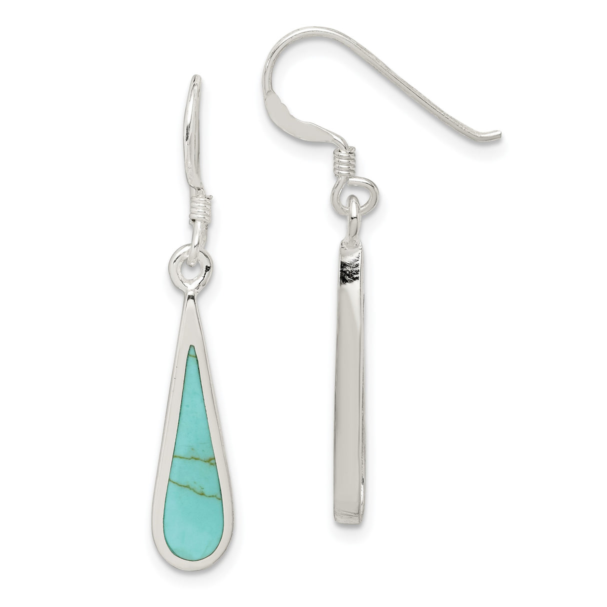 Sterling Silver Teardrop Dangle Earrings with Turquoise, Southwestern Boho Tribal Style