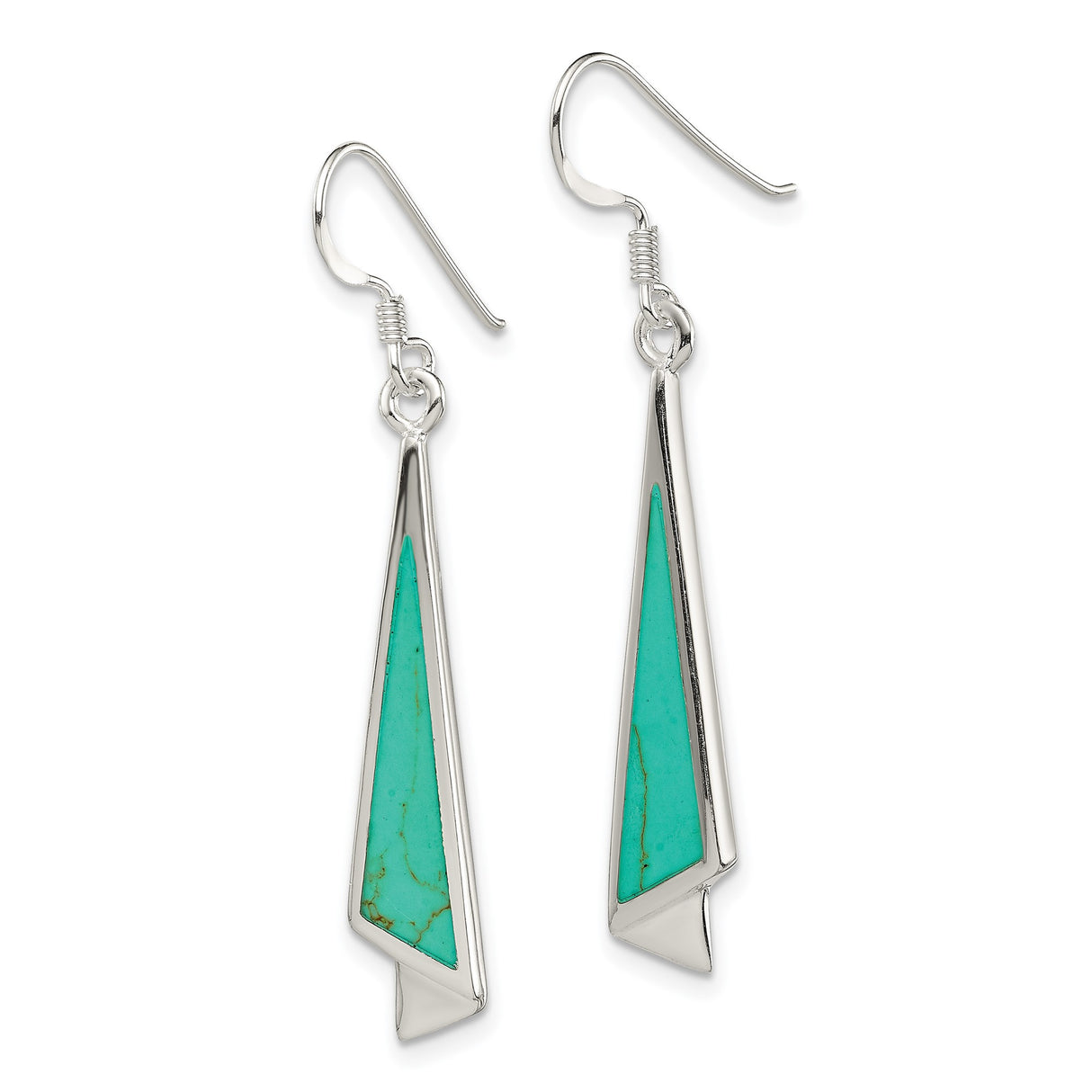 Sterling Silver Dangle Earrings with Turquoise, Asymmetrical Geometric Boho Style for Women