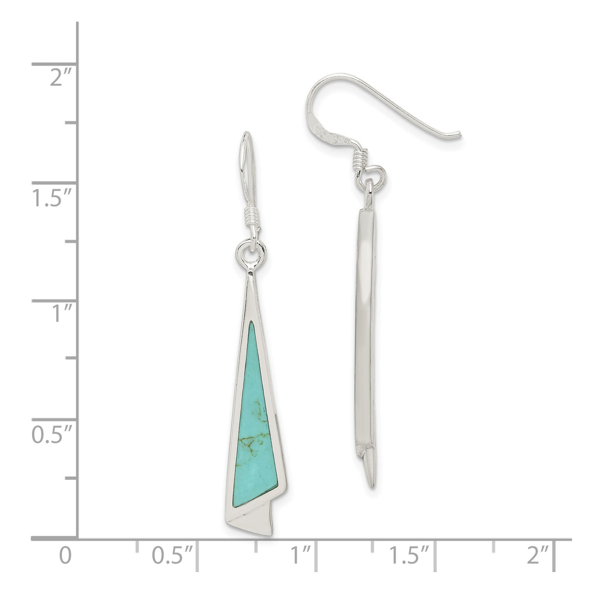 Sterling Silver Dangle Earrings with Turquoise, Asymmetrical Geometric Boho Style for Women
