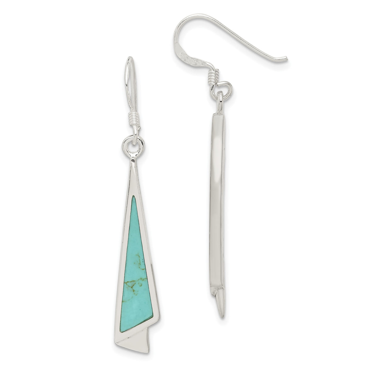 Sterling Silver Dangle Earrings with Turquoise, Asymmetrical Geometric Boho Style for Women
