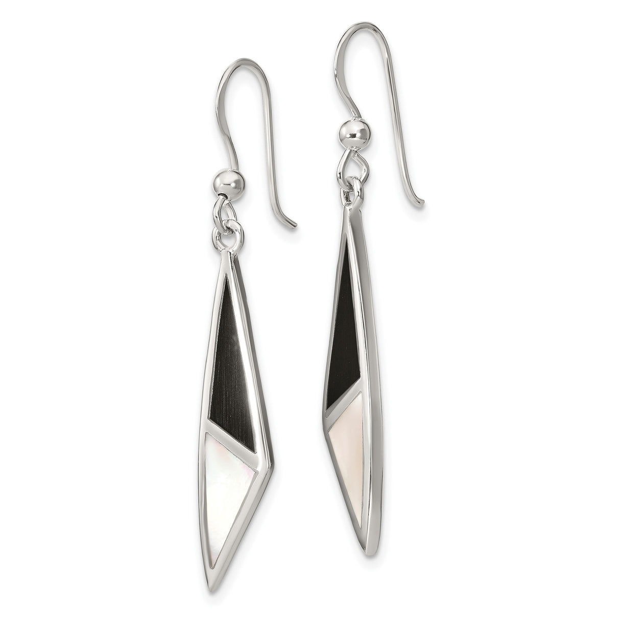 Sterling Silver Dangle Earrings with Mother of Pearl and Onyx Inlay, Geometric Modern Design