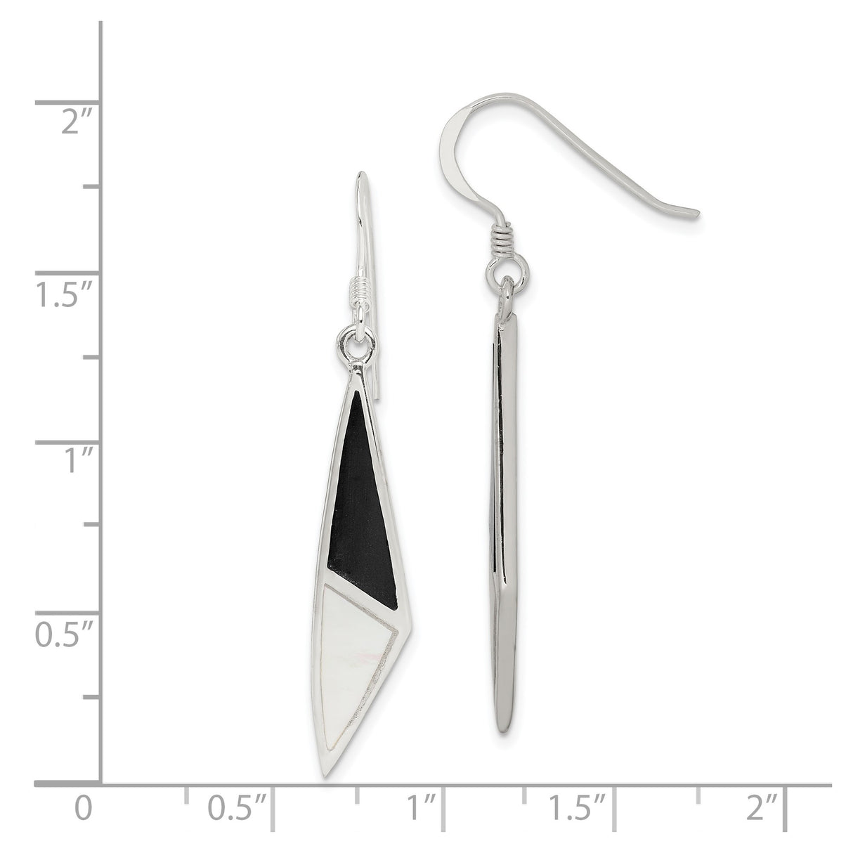 Sterling Silver Dangle Earrings with Mother of Pearl and Onyx Inlay, Geometric Modern Design