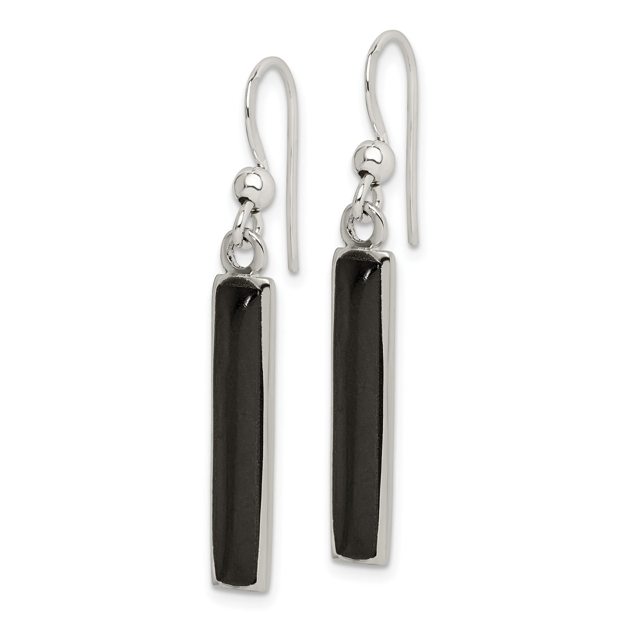 Sterling Silver Drop Earrings with Black Onyx Bars, Minimalist Linear Design