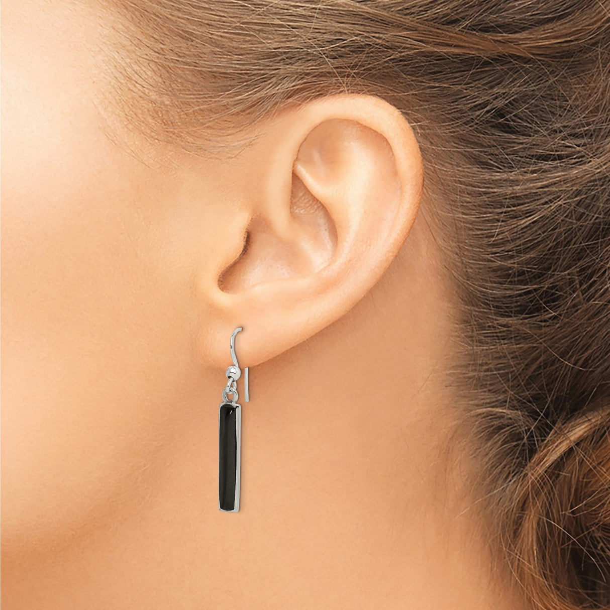 Sterling Silver Drop Earrings with Black Onyx Bars, Minimalist Linear Design