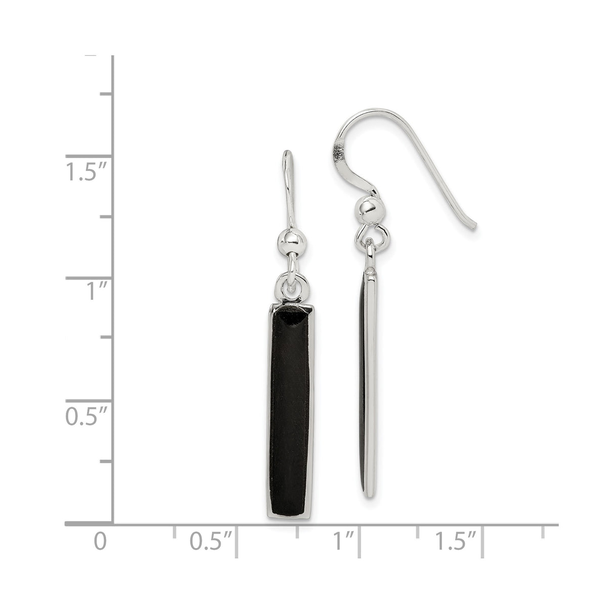 Sterling Silver Drop Earrings with Black Onyx Bars, Minimalist Linear Design