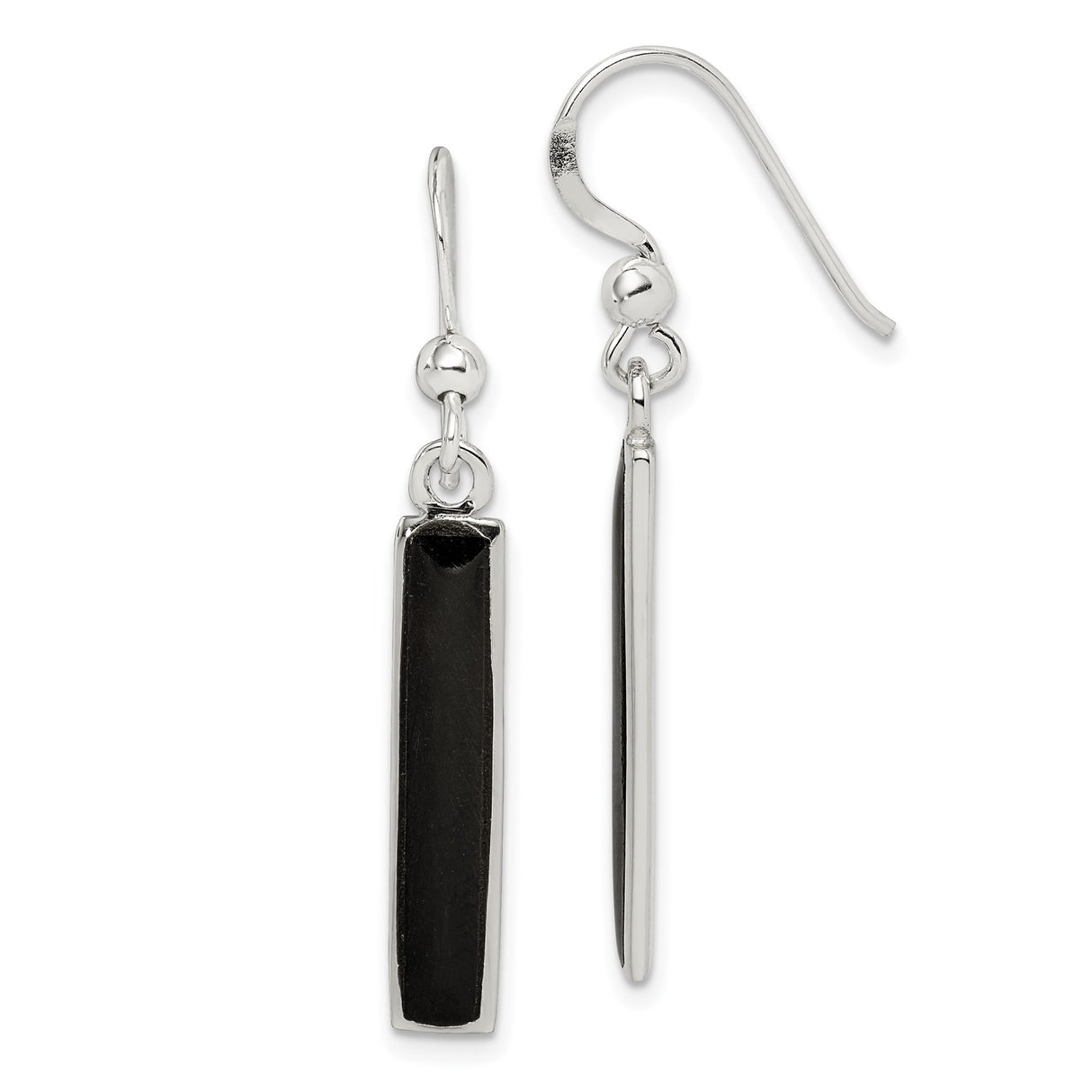Sterling Silver Drop Earrings with Black Onyx Bars, Minimalist Linear Design