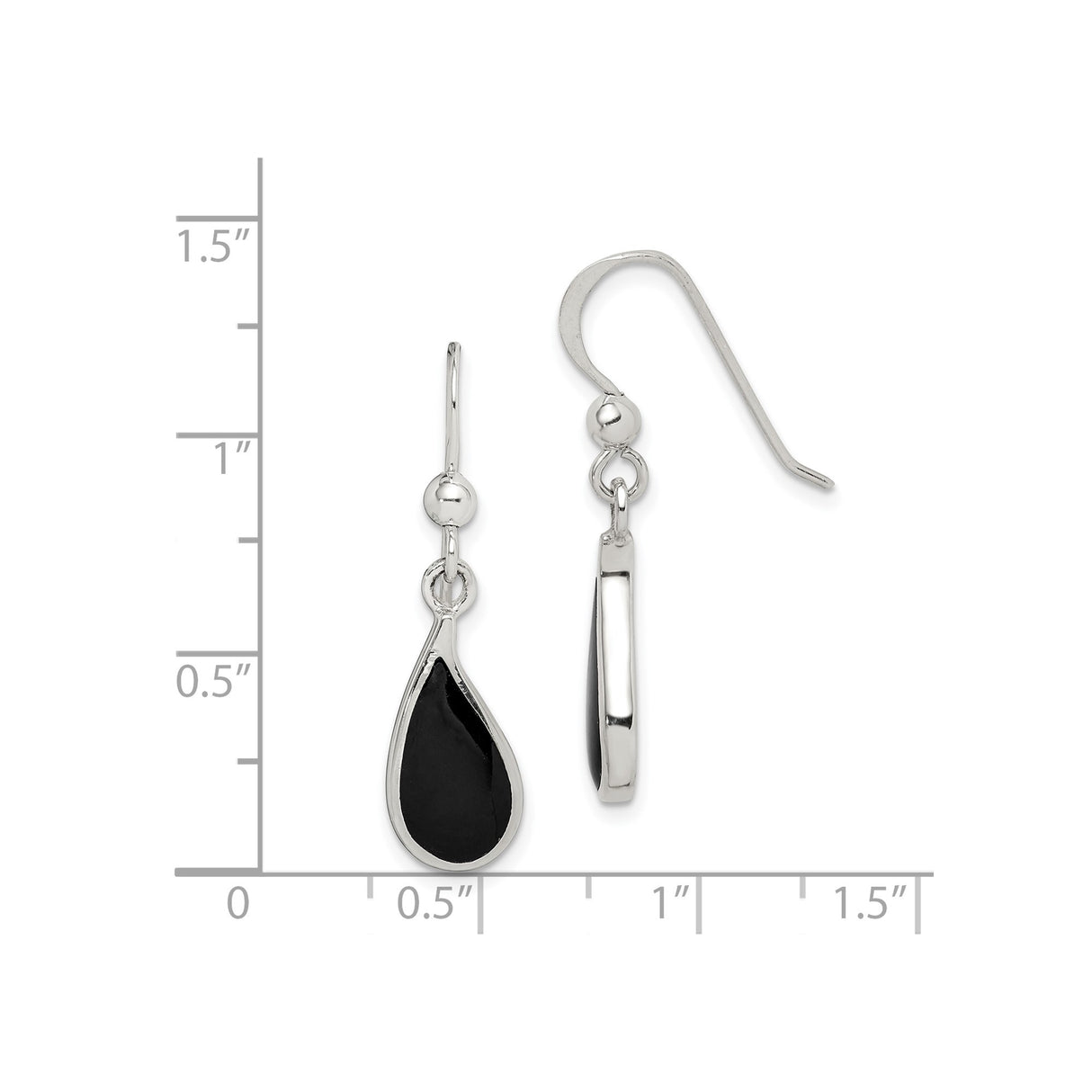 Sterling Silver Teardrop Dangle Earrings with Black Onyx Inlay, Minimalist Curved Design