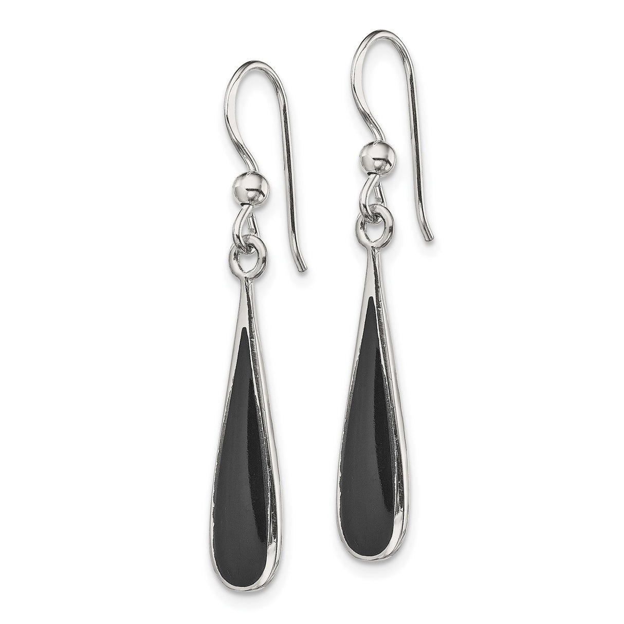 Sterling Silver Teardrop Dangle Earrings with Onyx, Lightweight Modern Design for Women