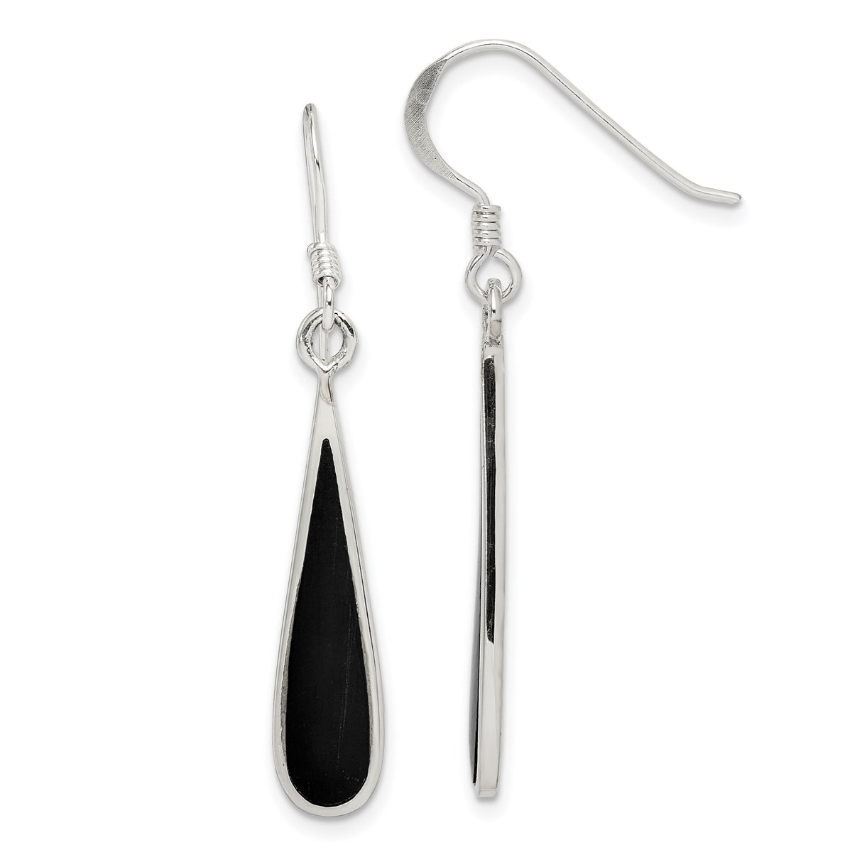 Sterling Silver Teardrop Dangle Earrings with Onyx, Lightweight Modern Design for Women