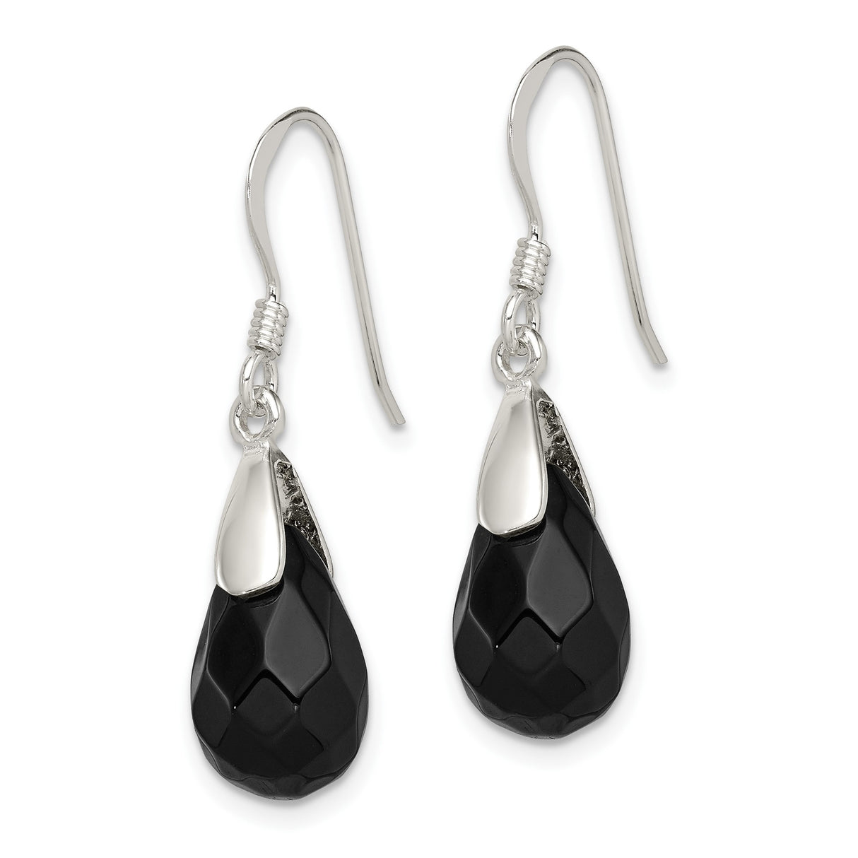 Sterling Silver Dangle Earrings with Faceted Black Onyx, Minimalist Lightweight Design