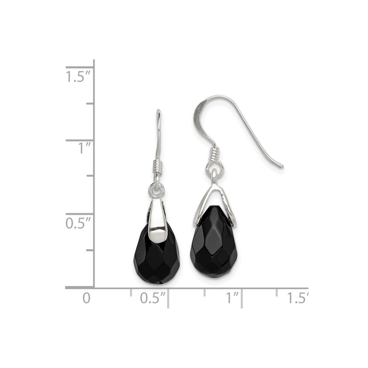 Sterling Silver Dangle Earrings with Faceted Black Onyx, Minimalist Lightweight Design