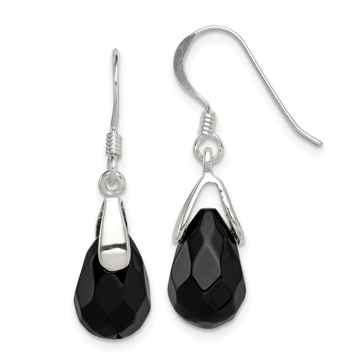 Sterling Silver Dangle Earrings with Faceted Black Onyx, Minimalist Lightweight Design