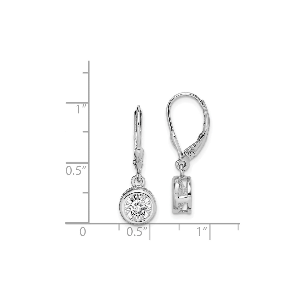 Sterling Silver Drop Earrings with 7mm Cubic Zirconia Bezel Set Stones, Leverback Dangle Design