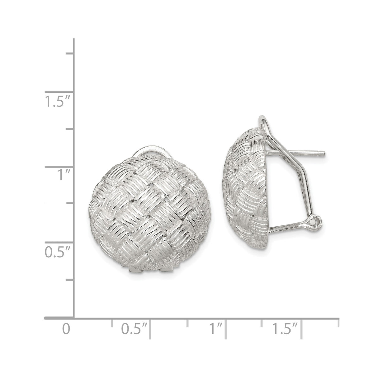 Sterling Silver Clip-On Earrings with Woven Dome Basket Weave Design, Omega Back