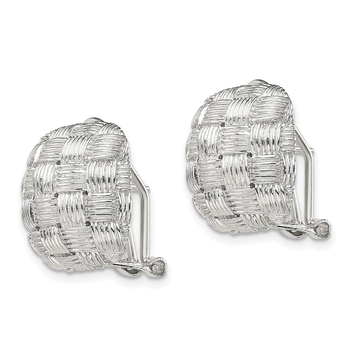 Sterling Silver Clip-On Earrings with Basketweave Texture, Vintage Style Omega Backs