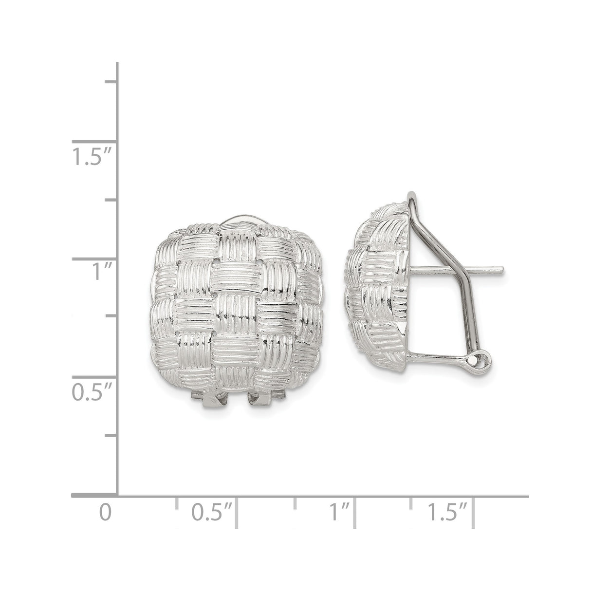 Sterling Silver Clip-On Earrings with Basketweave Texture, Vintage Style Omega Backs