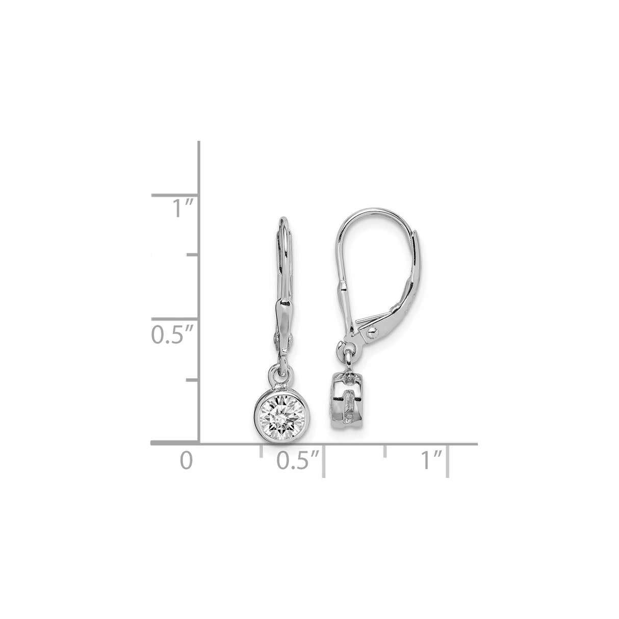 Sterling Silver Leverback Drop Earrings with Round Cut Cubic Zirconia Bezel Setting